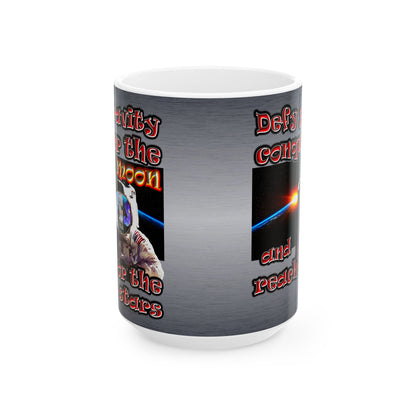 defy conquer reach - White Mug (brushed nickel)