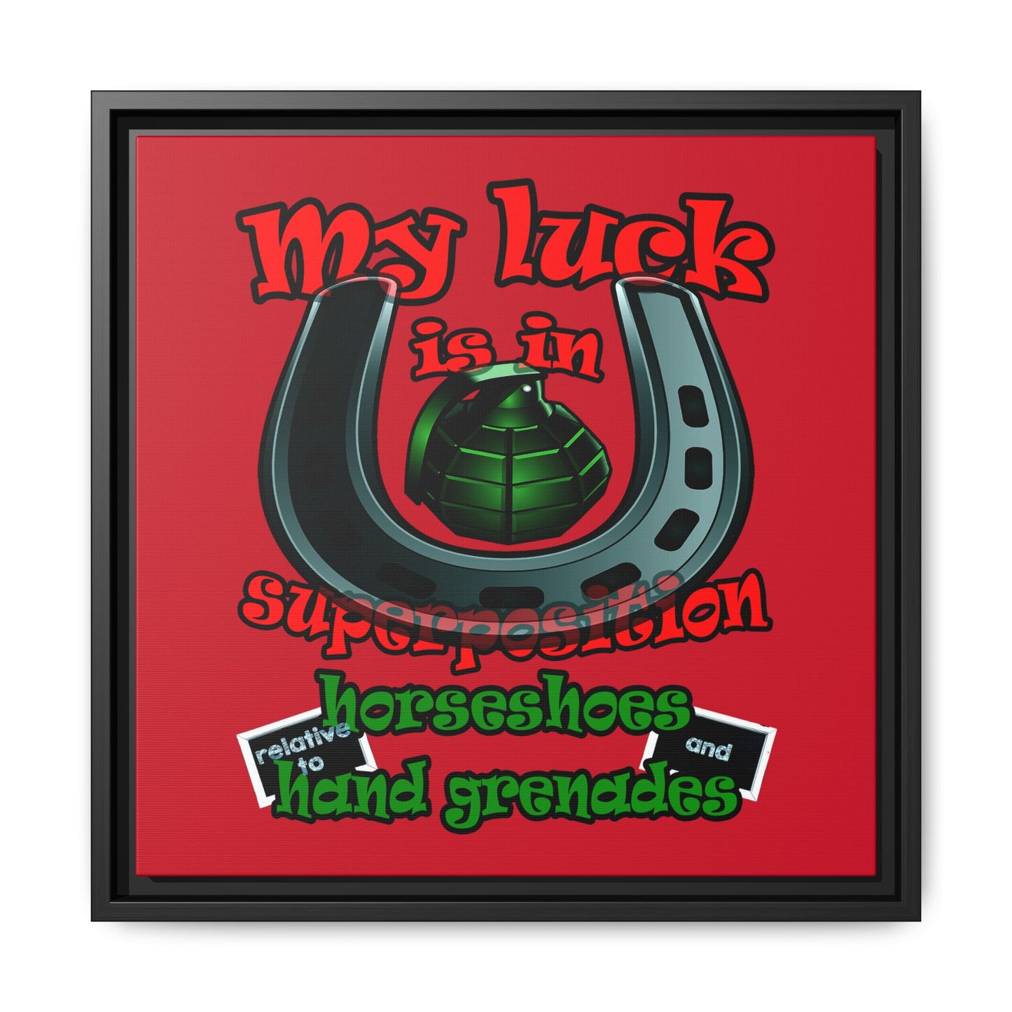 my luck - framed canvas art (dark red)