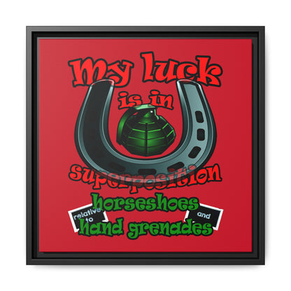 my luck - framed canvas art (dark red)