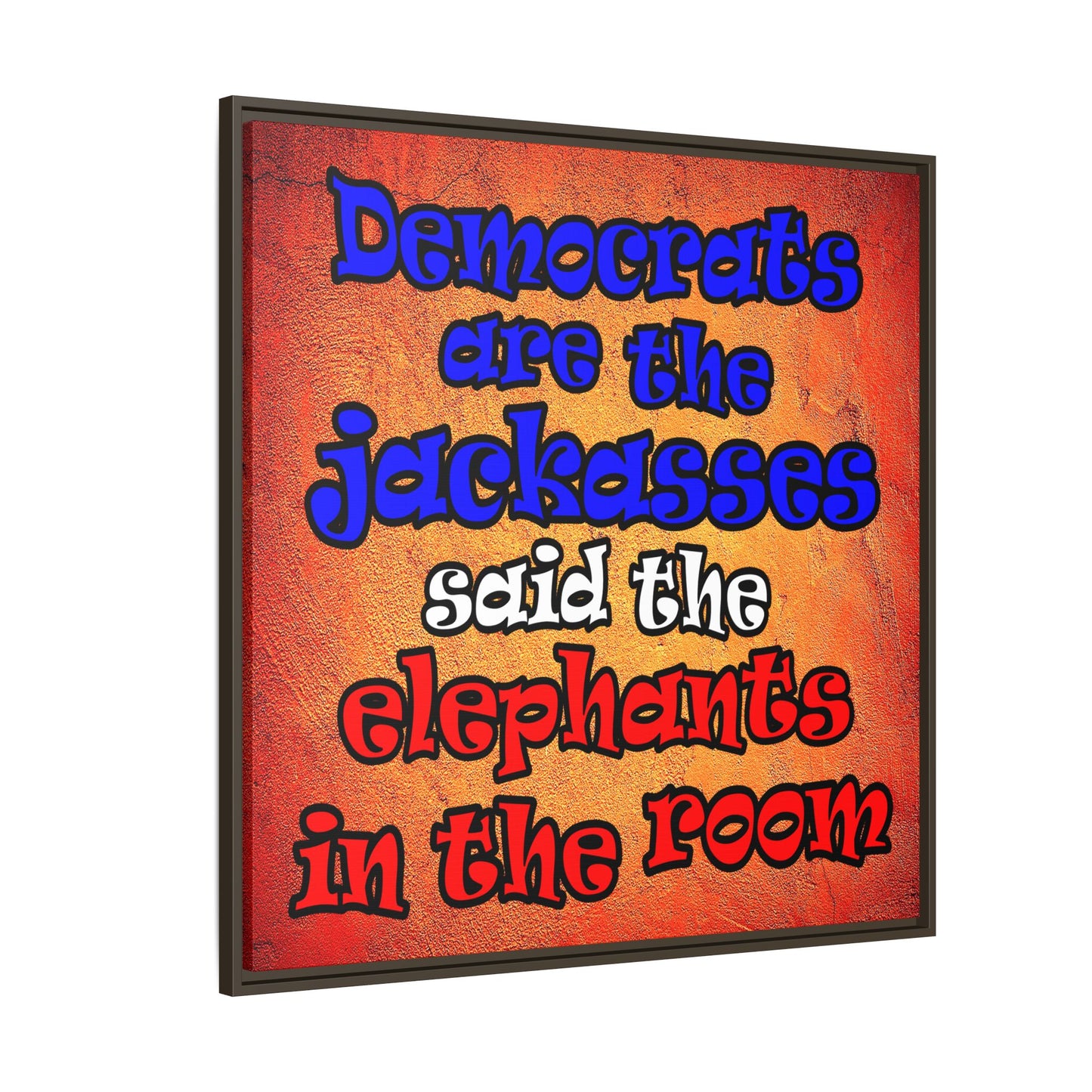 donkeys and elephants - framed canvas art (burnt orange)
