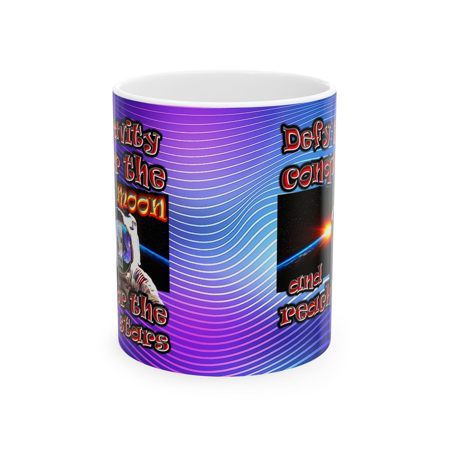 defy conquer reach - White Mug (purple wave)