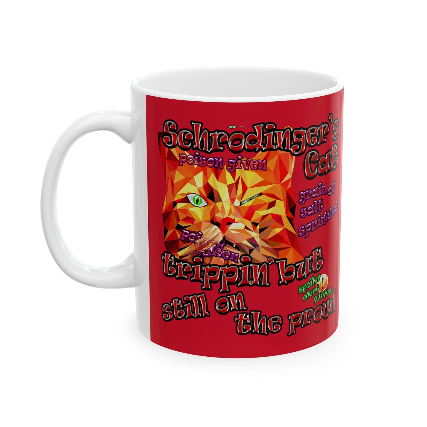 schrodinger's cat - White Mug (dark red)