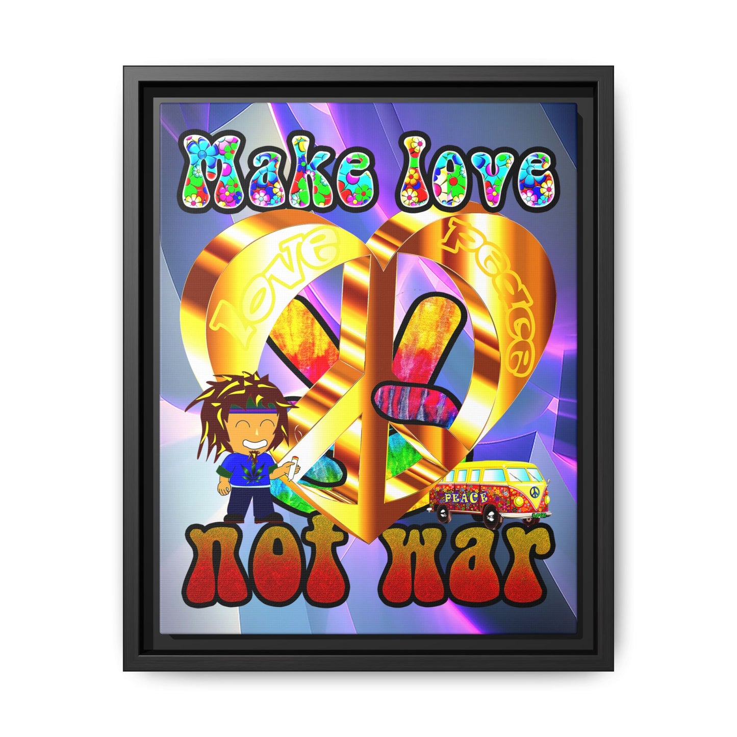 love peace - framed canvas art (grey-pink wave)