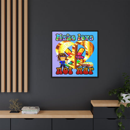 love peace - framed canvas art (light blue-purple wave)