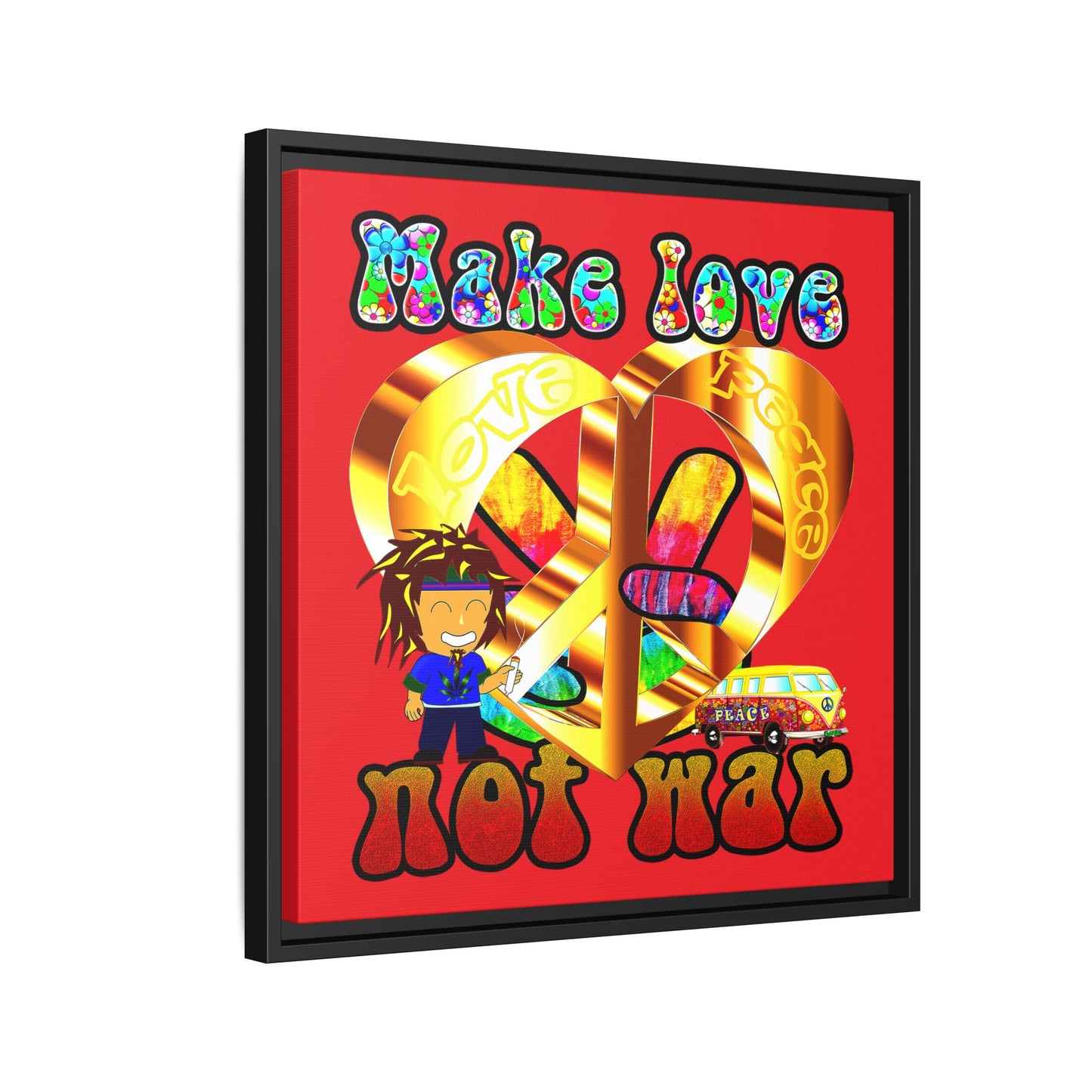 love peace - framed canvas art (red)