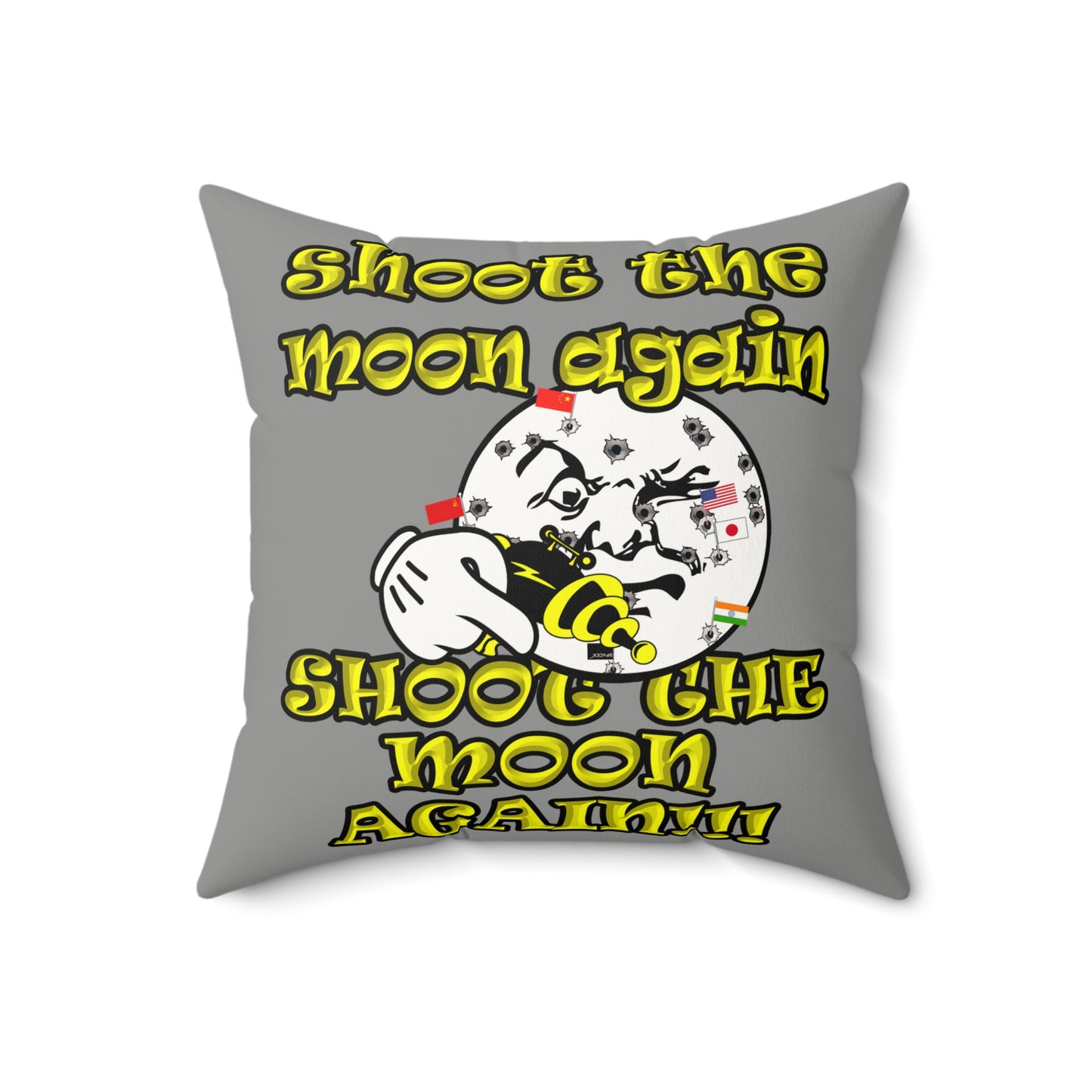 shoot the moon again - Faux Suede Square Pillow - (grey)