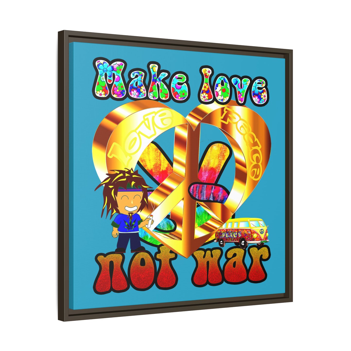 love peace - framed canvas art (turquoise)