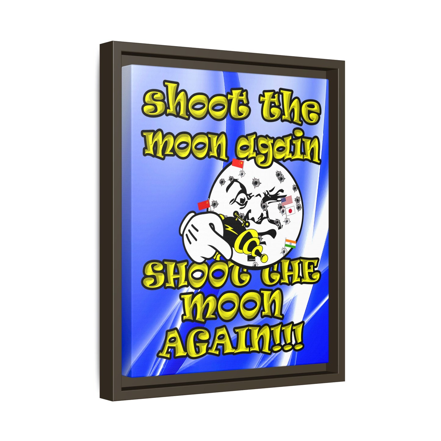 shoot the moon again - framed canvas art (blue-white wave)