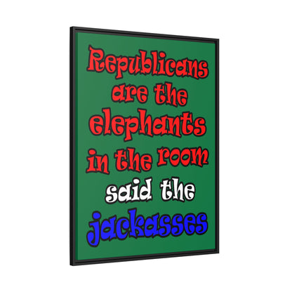 donkeys and elephants - framed canvas art (dark green)