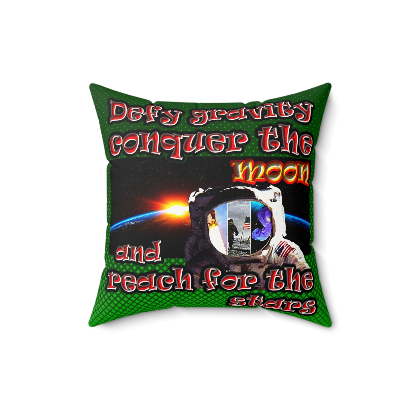 defy conquer reach - Faux Suede Square Pillow - (logo green)