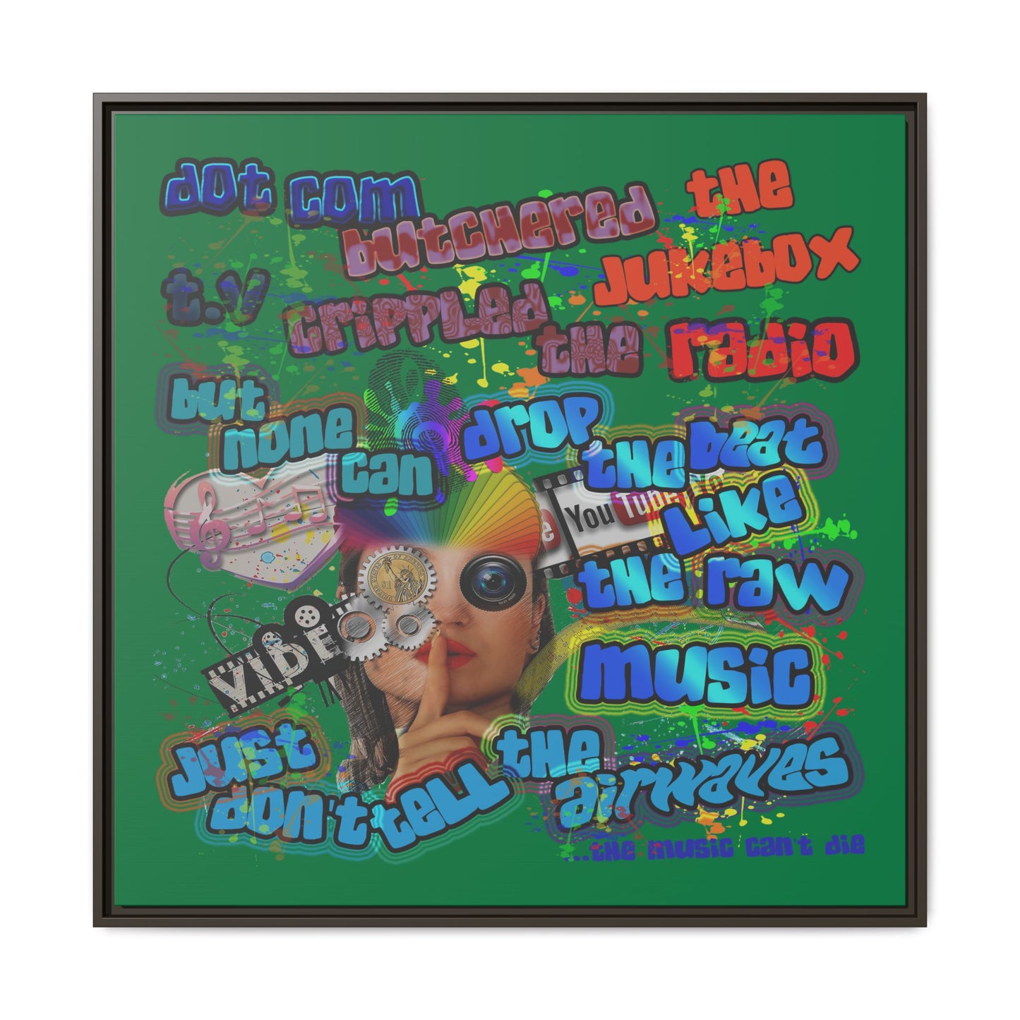 drop the beat - framed canvas art (dark green)
