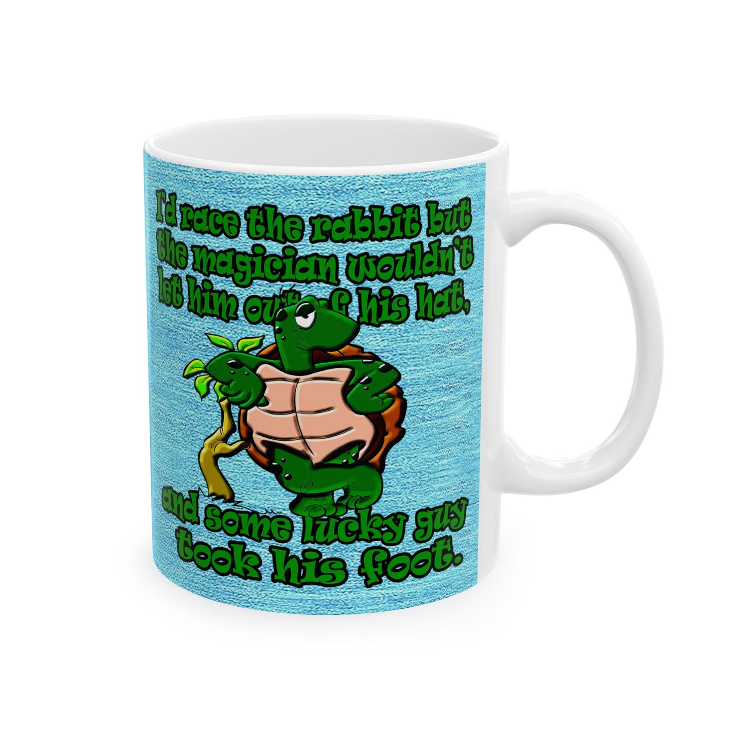 turtle race - White Mug (faded dark blue)