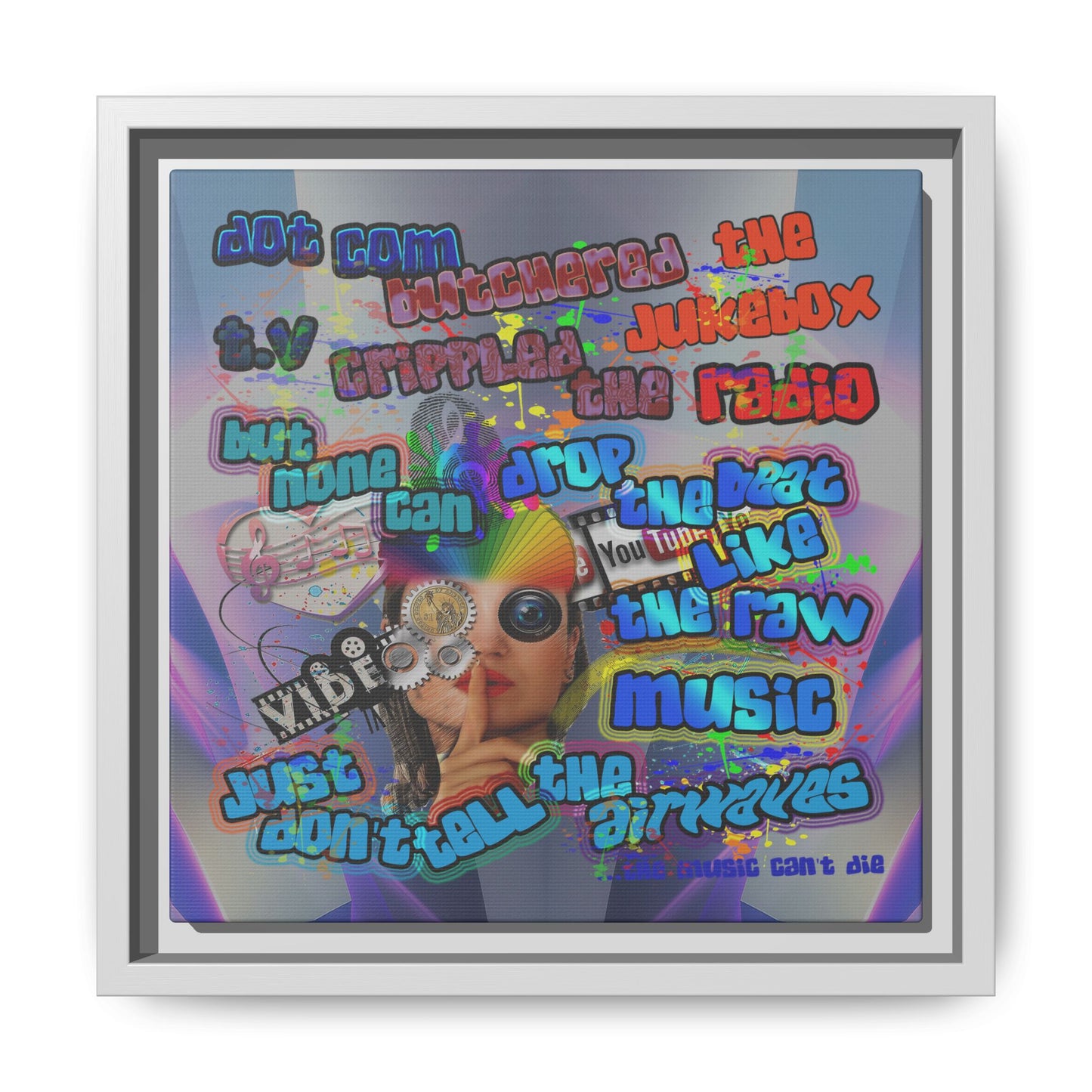 drop the beat - framed canvas art (grey-pink wave)