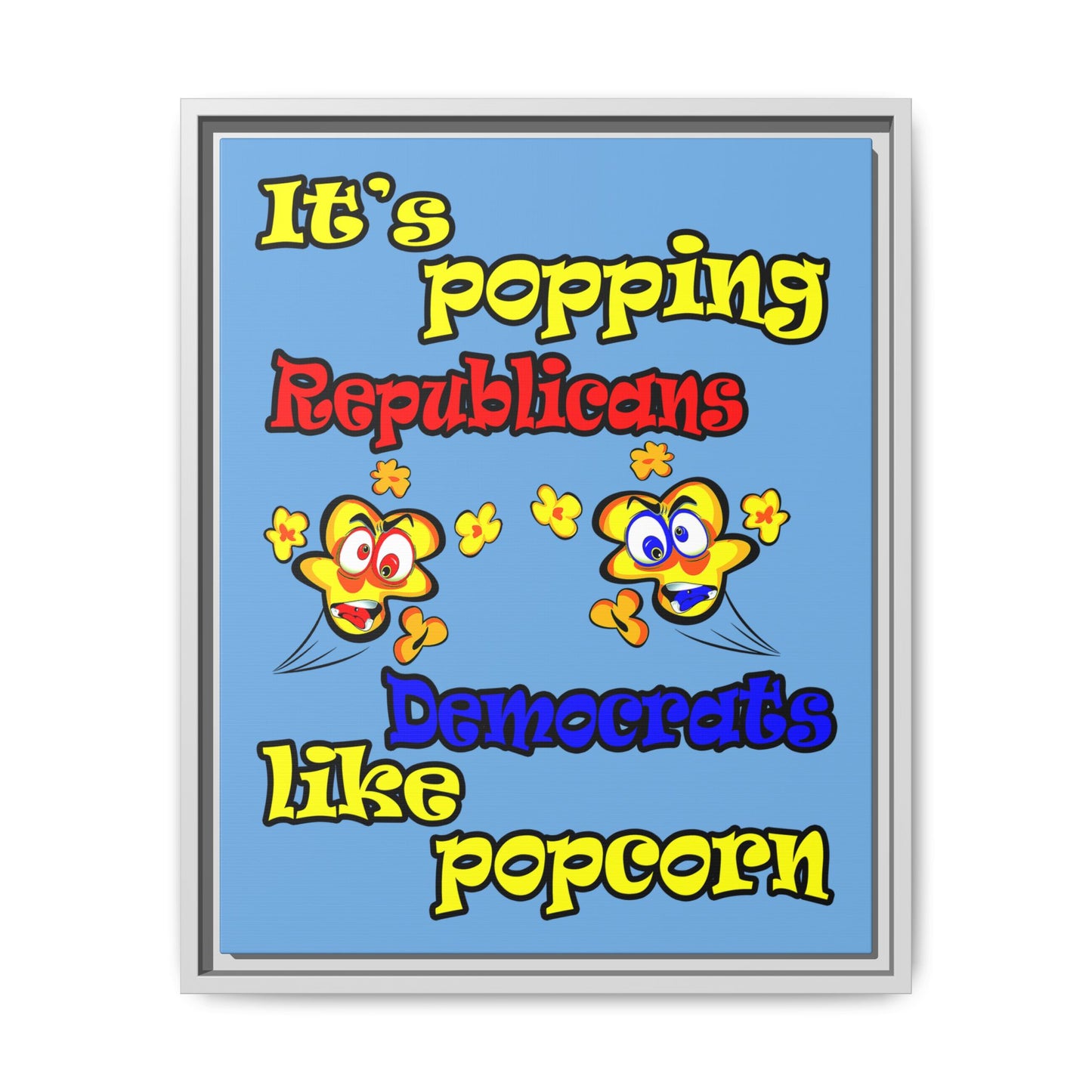 popping like popcorn - framed canvas art (light blue)