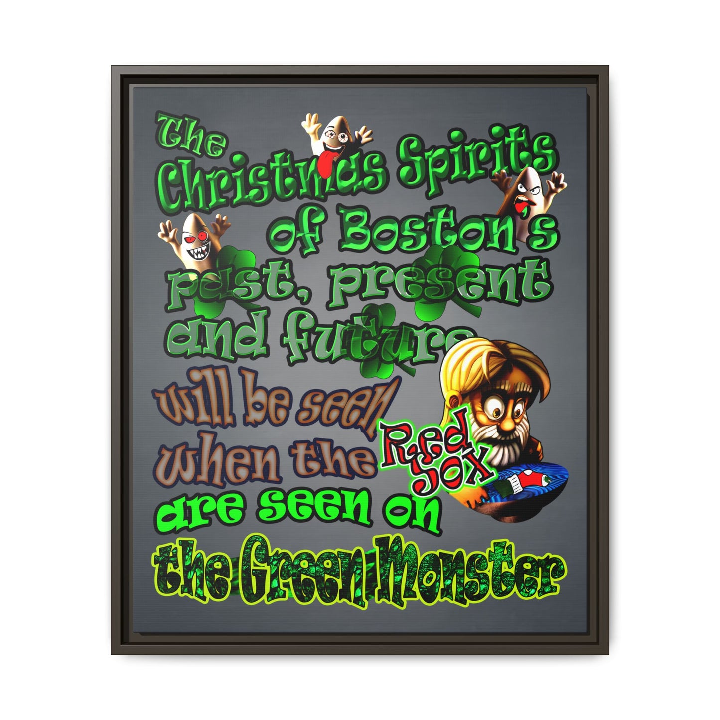 christmas spirits of boston - framed canvas art (grey-light grey)