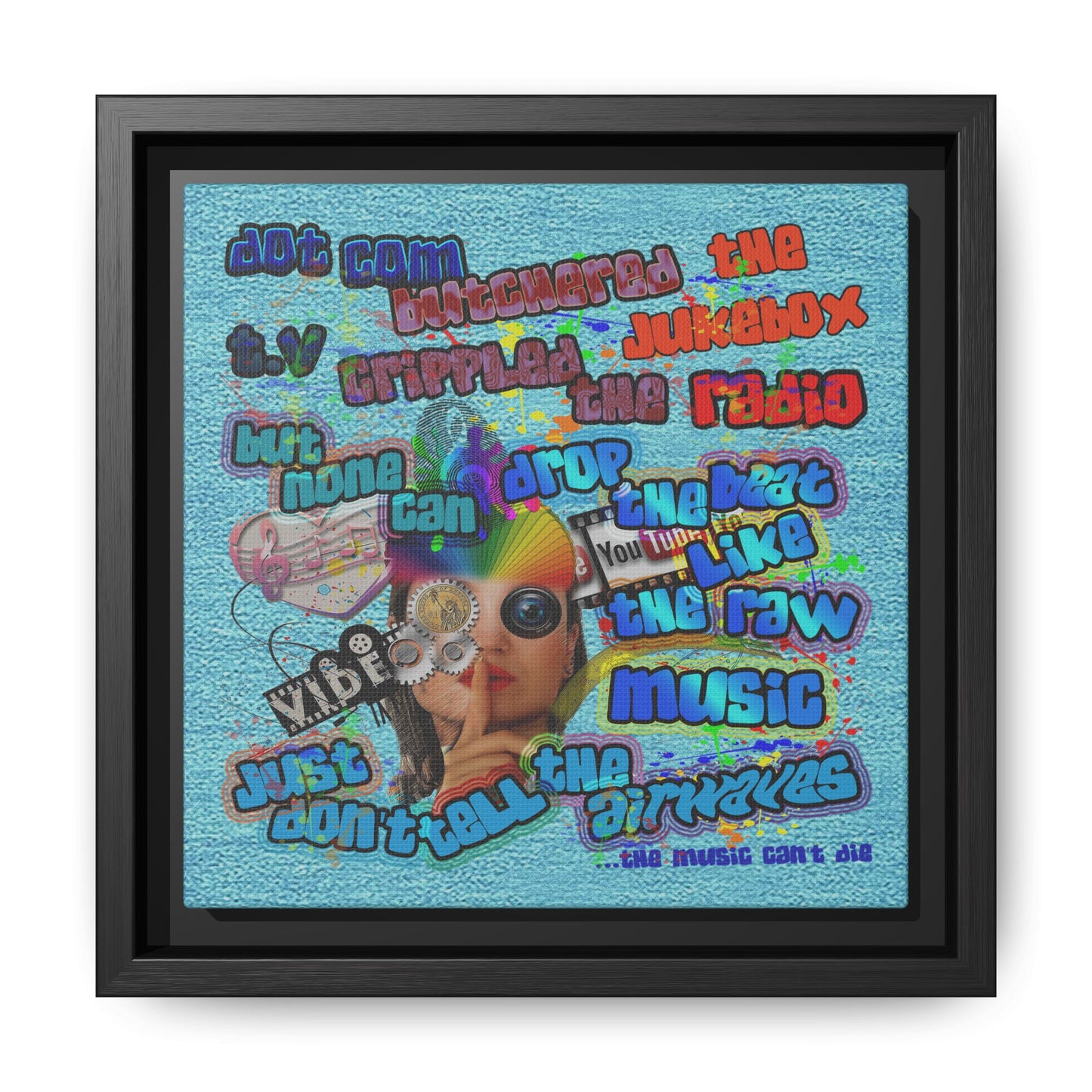 drop the beat - framed canvas art (faded blue)