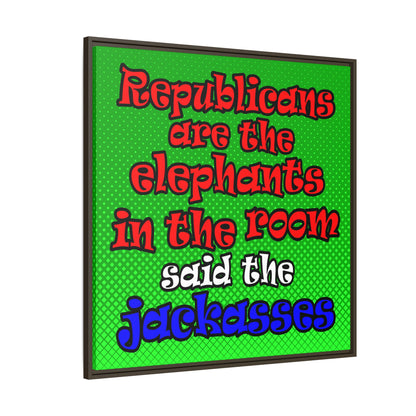 donkeys and elephants - framed canvas art (logo green)