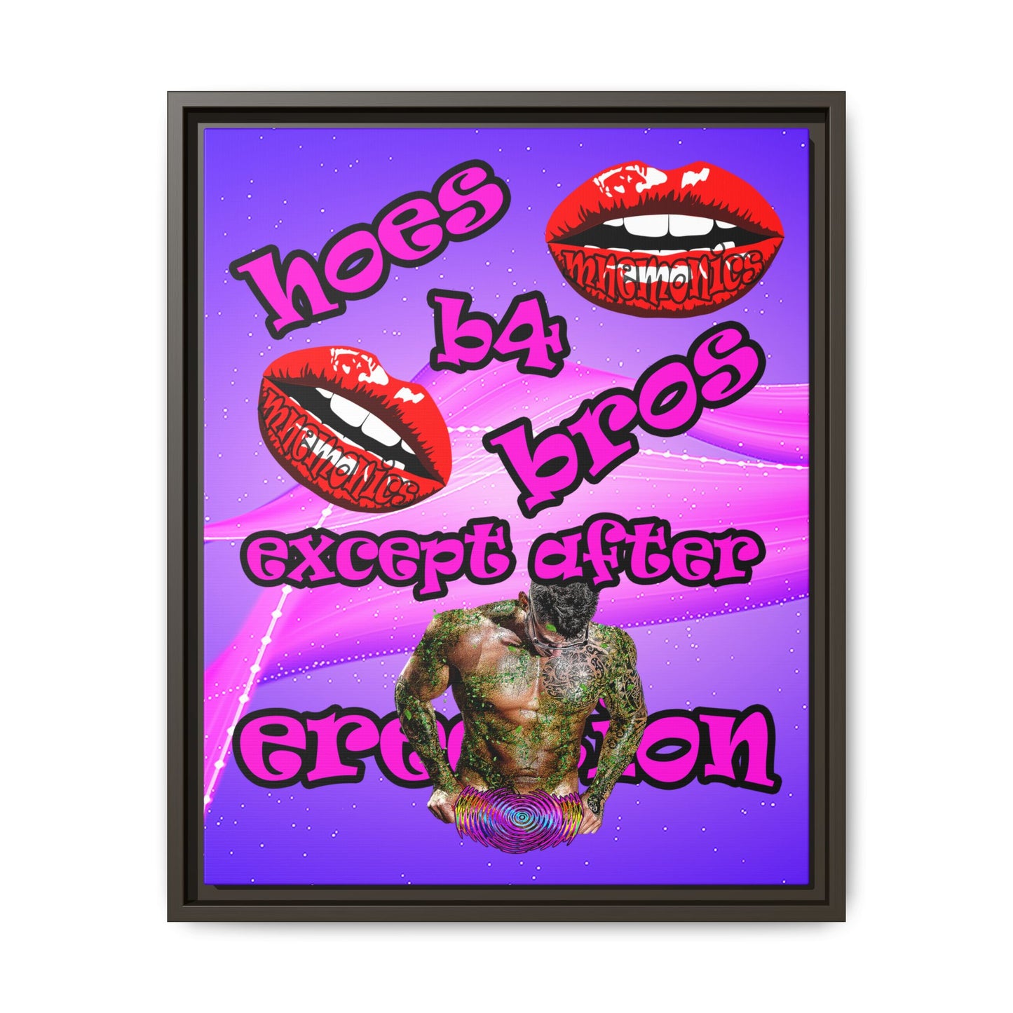 hoes b4 bros - framed canvas art (purple-pink wave)