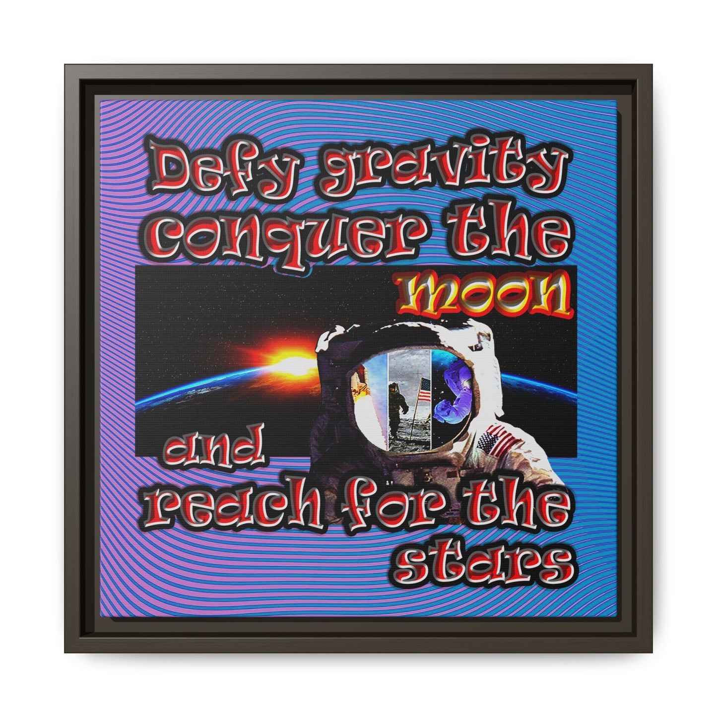defy conquer reach - framed canvas art (light blue-purple wave)