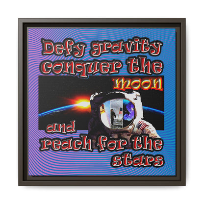 defy conquer reach - framed canvas art (light blue-purple wave)