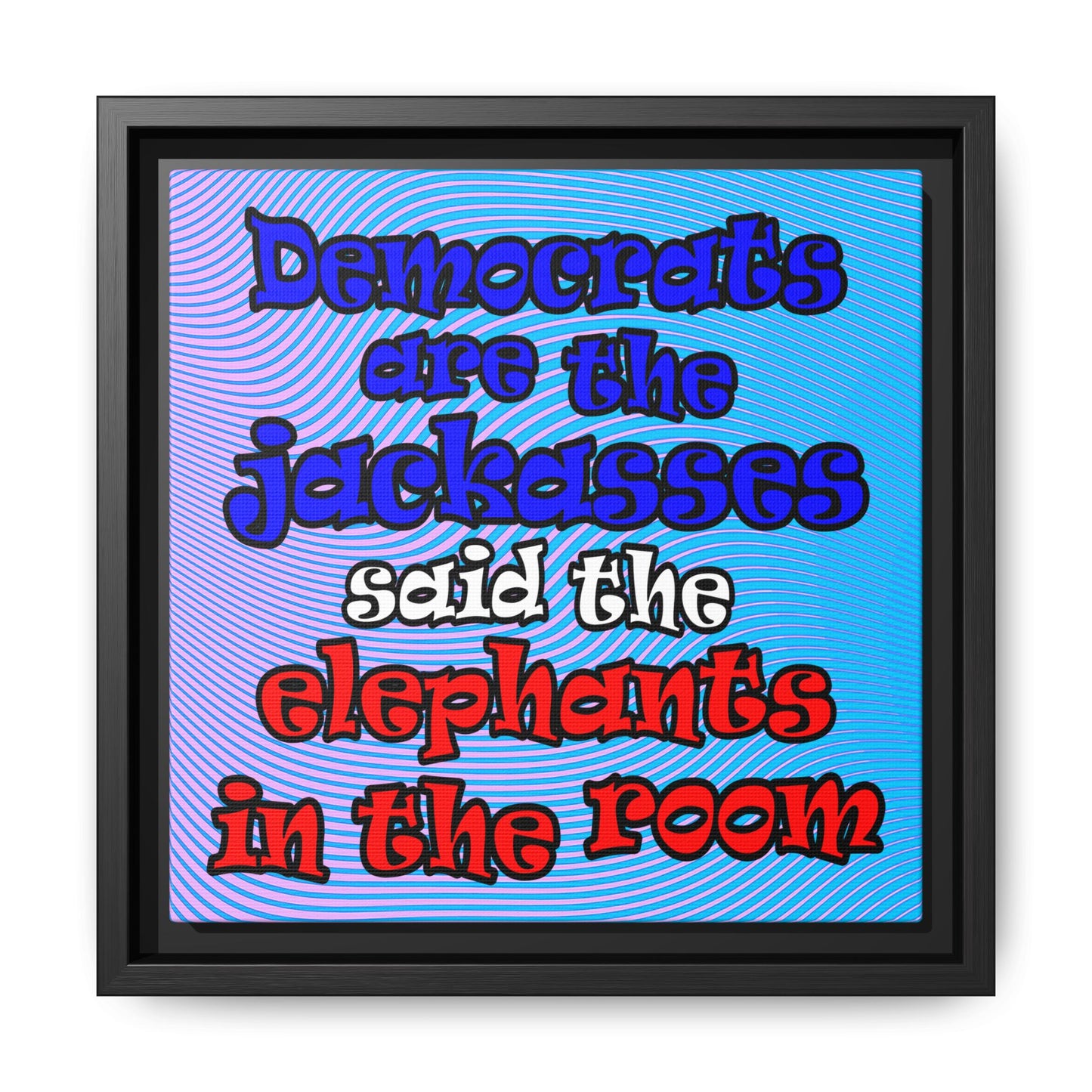 donkeys and elephants - framed canvas art (light blue-purple wave)