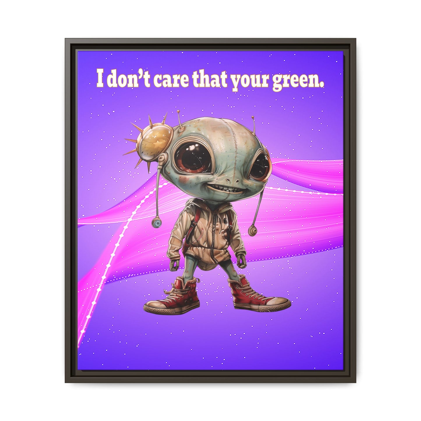 I don't care that your green - framed canvas art (purple-pink wave)