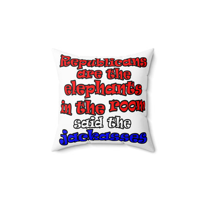 donkeys and elephants - Spun Polyester Square Pillow - (white)