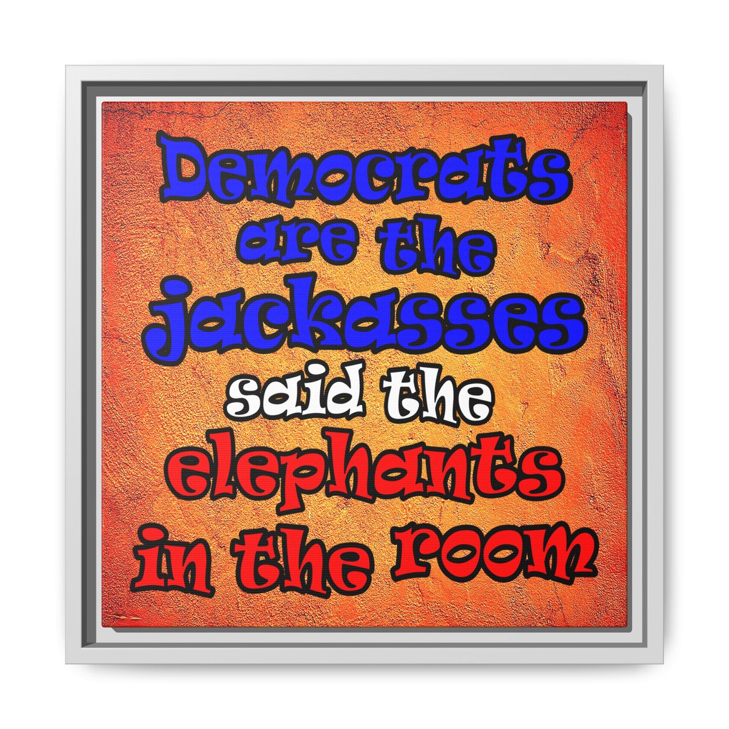 donkeys and elephants - framed canvas art (burnt orange)