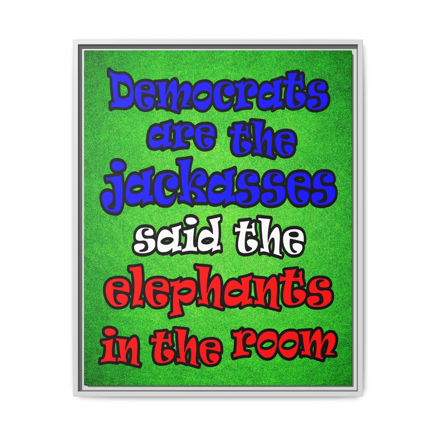 donkeys and elephants - framed canvas art (green turf)