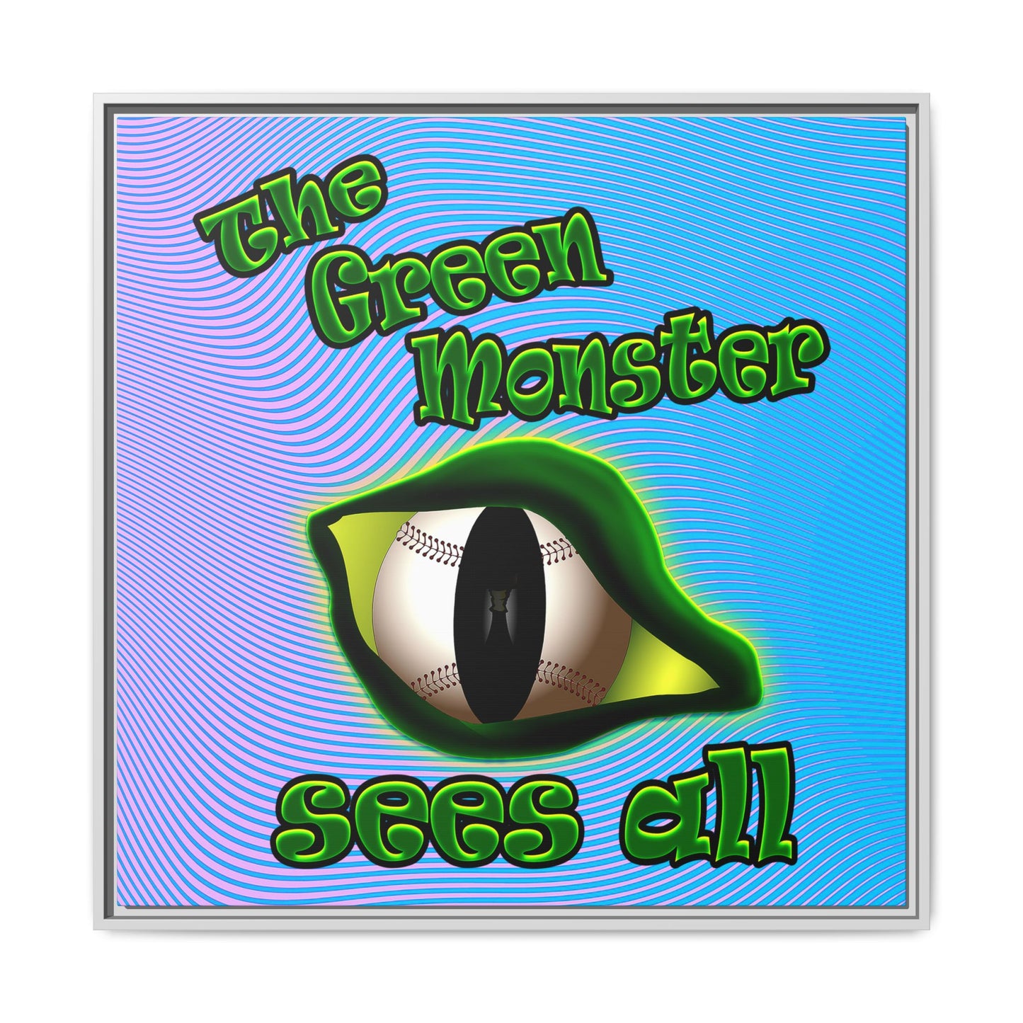 green monster - framed canvas art (light blue-purple wave)