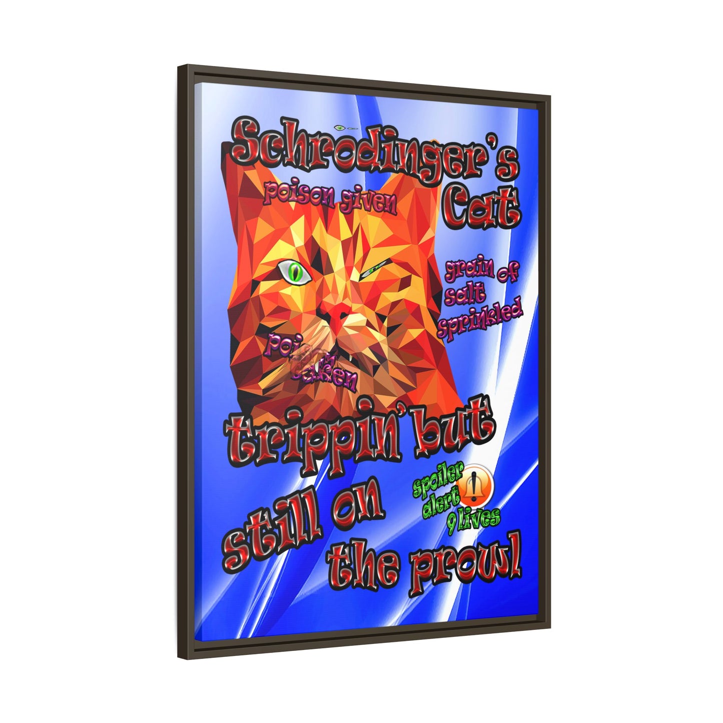 schrodinger's cat - framed canvas art (blue-white wave)
