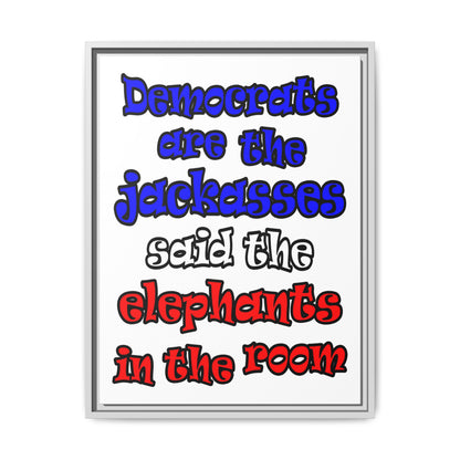 donkeys and elephants - framed canvas art (white)