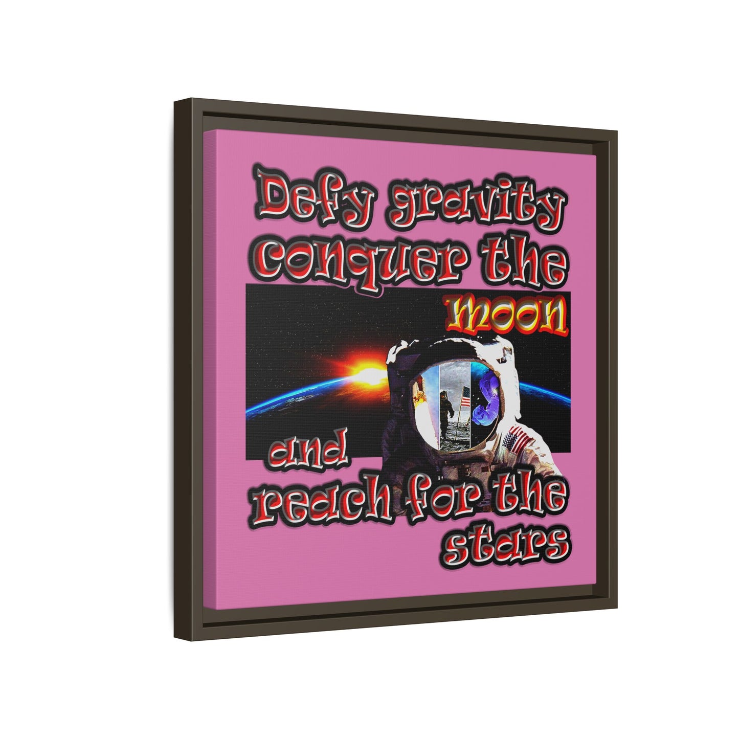 defy conquer reach - framed canvas art (light pink)