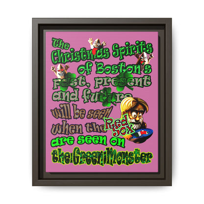 christmas spirits of boston - framed canvas art (light pink)