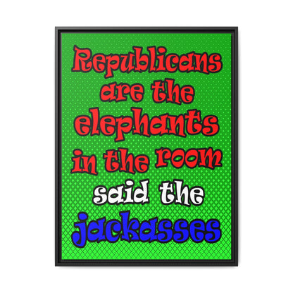 donkeys and elephants - framed canvas art (logo green)