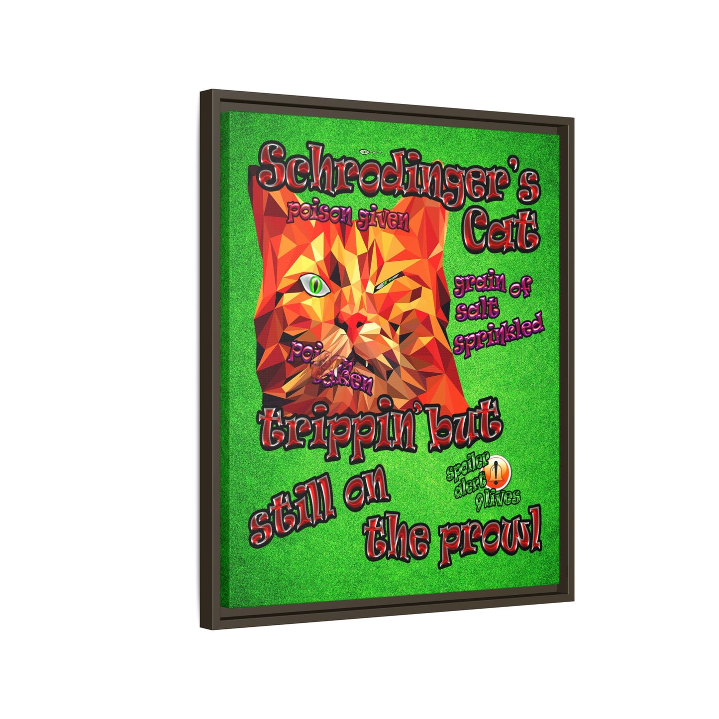 schrodinger's cat - framed canvas art (green turf)