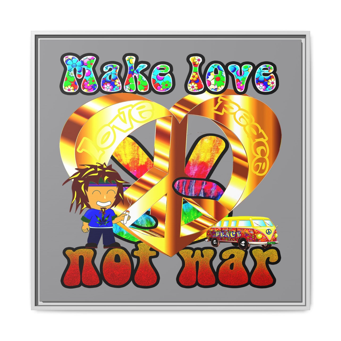 love peace - framed canvas art (grey)