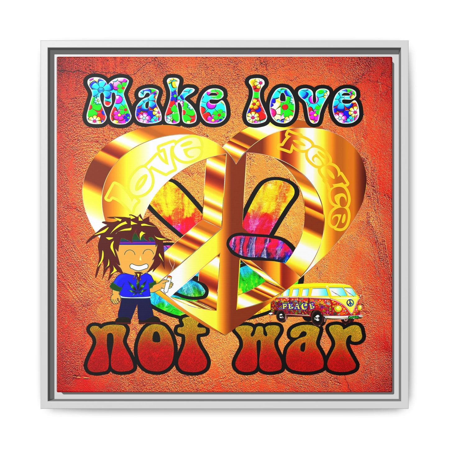 love peace - framed canvas art (burnt orange)