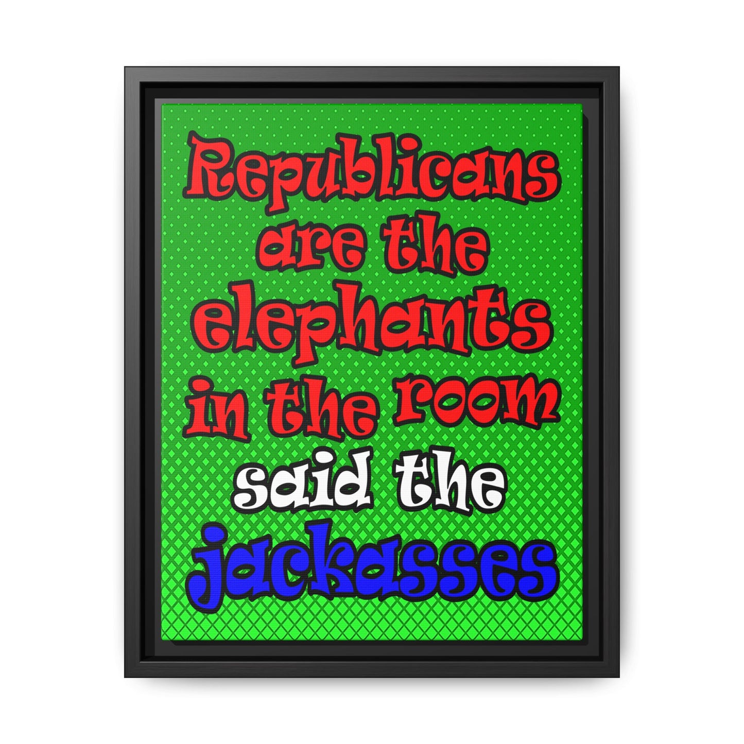 donkeys and elephants - framed canvas art (logo green)