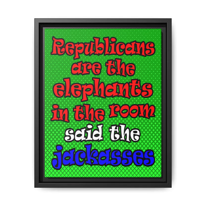 donkeys and elephants - framed canvas art (logo green)