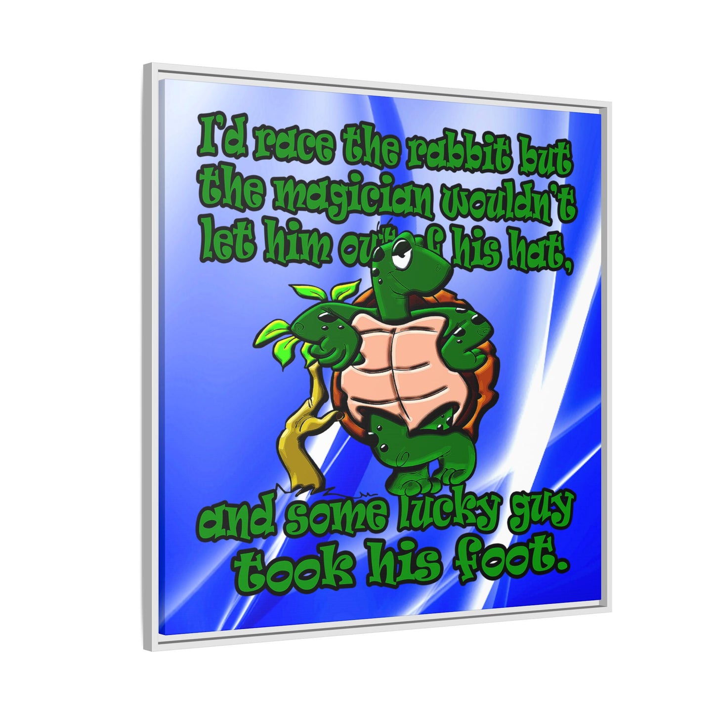 turtle race - framed canvas art (blue-white wave)