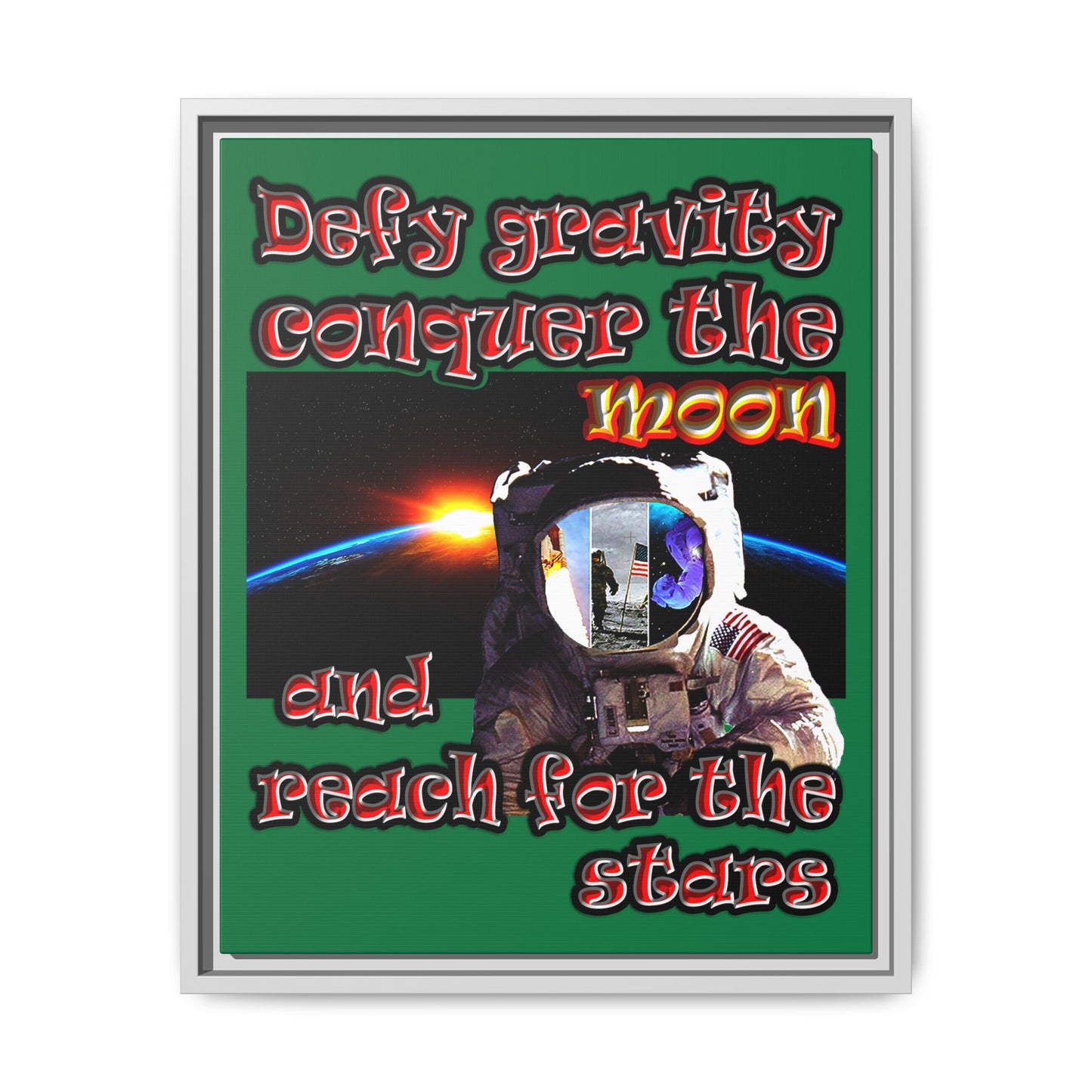 defy conquer reach - framed canvas art (dark green)