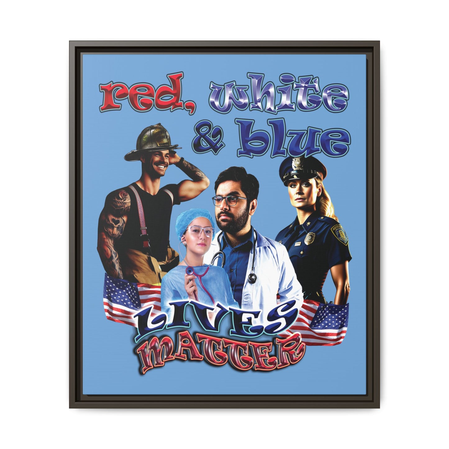 rw&b lives matter - framed canvas art (light blue)
