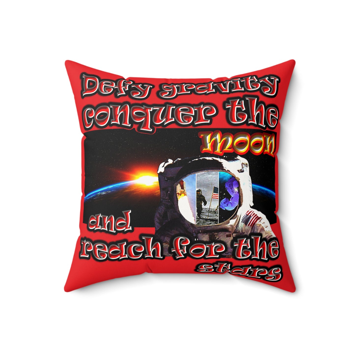 defy conquer reach - Faux Suede Square Pillow - (red)