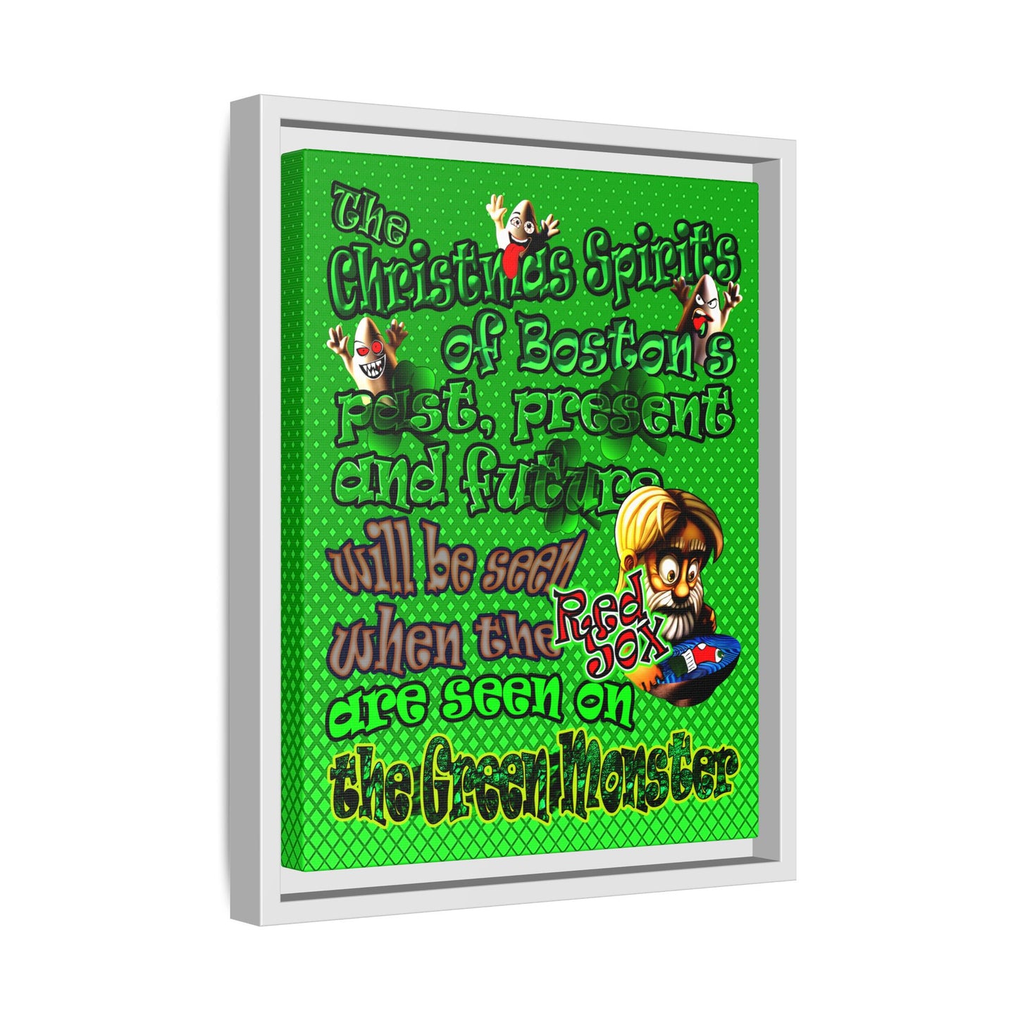 christmas spirits of boston - framed canvas art (logo green)