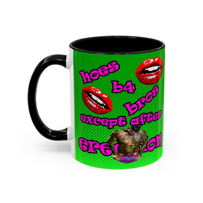 hoes b4 bros - Accent Mug (logo green)