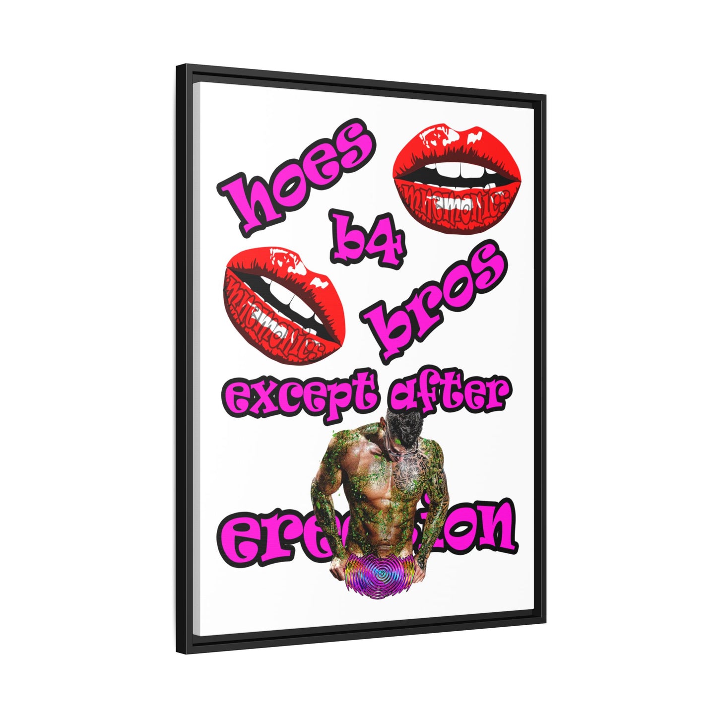 hoes b4 bros - framed canvas art (white)