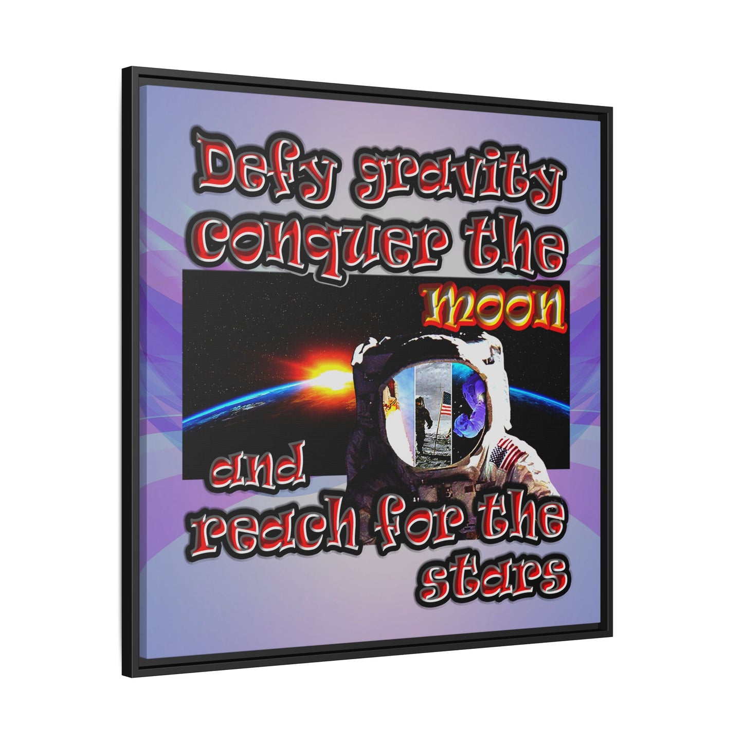 defy conquer reach - framed canvas art (light blue-pink wave)