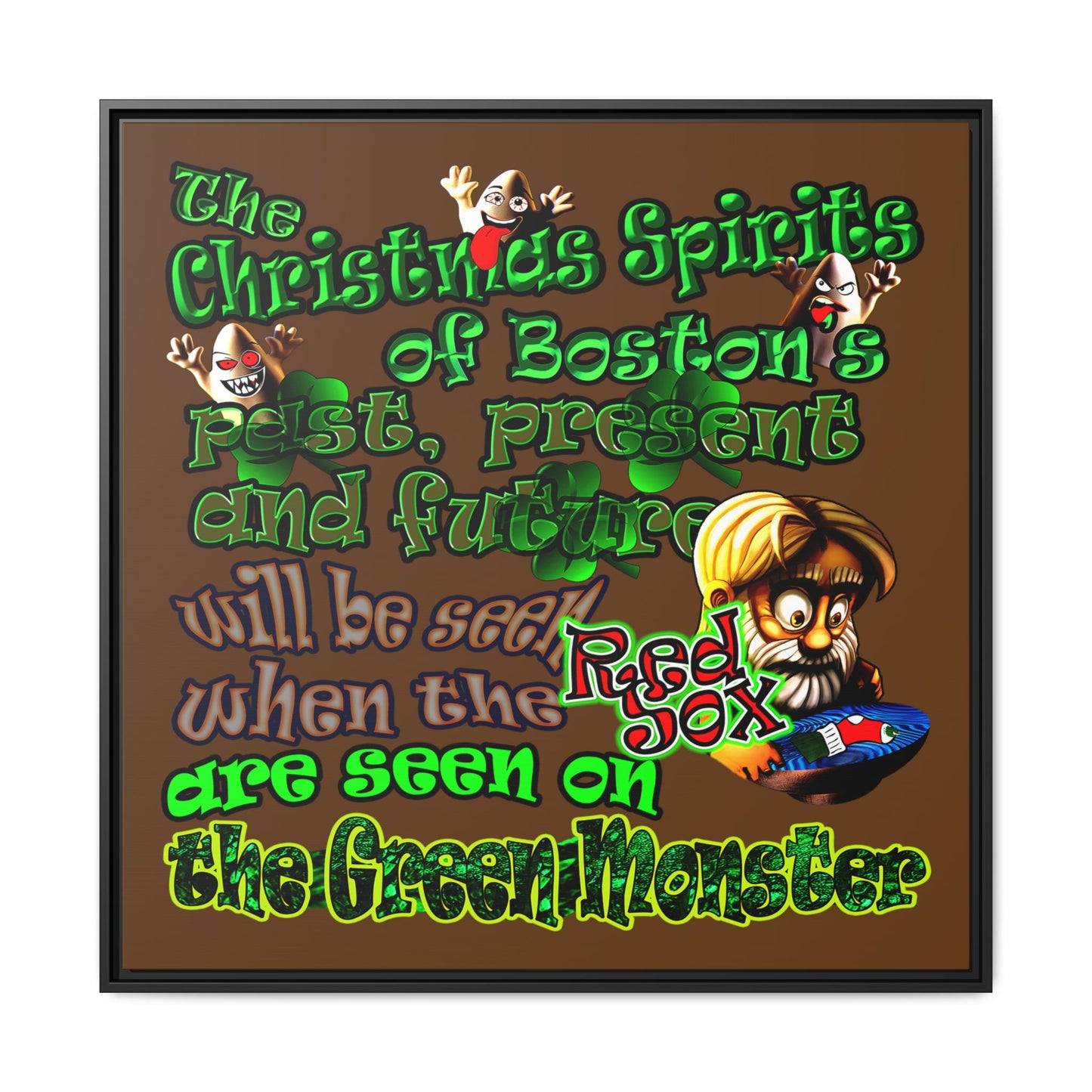 christmas spirits of boston - framed canvas art (brown)