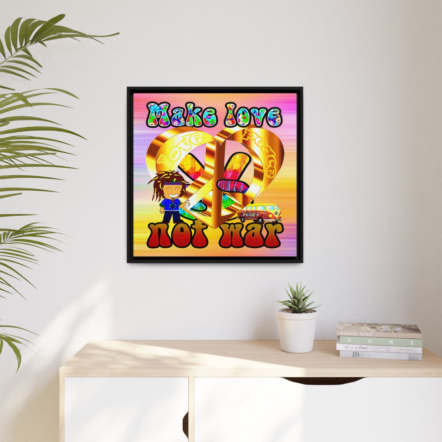 love peace - framed canvas art (color blur)
